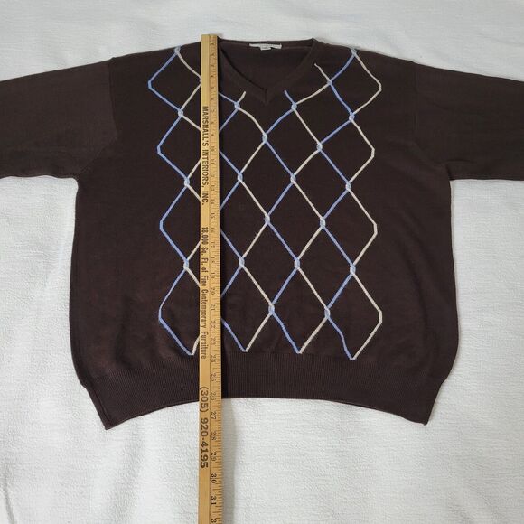 Turnbury Sweater Mens Size 48 Extra Fine Merino Wool V-Neck Pullover Brown Italy - Picture 7 of 16